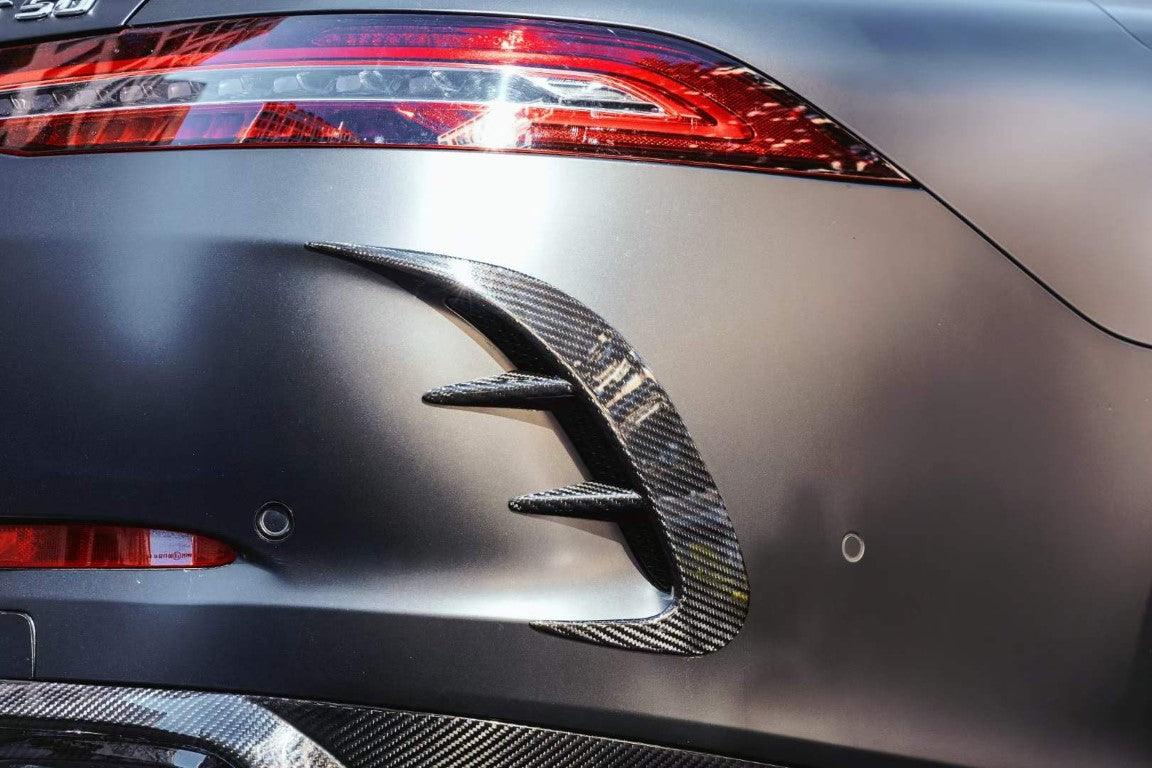 Mercedes Benz AMG GT43 GT50 GT53 X290 2021 2022 2023 2024 with Aftermarket Parts - Rear Bumper Canards Carbon Fiber from TAKD Carbon
