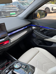 BMW 5 Series 530 540 & i5 e/x Drive40 M60 G60 G61 2024-ON with Aftermarket Parts - Pre-preg Carbon Fiber Passenger Right Side Center Console Dashboard Panel Trim Cover from TAKD Carbon