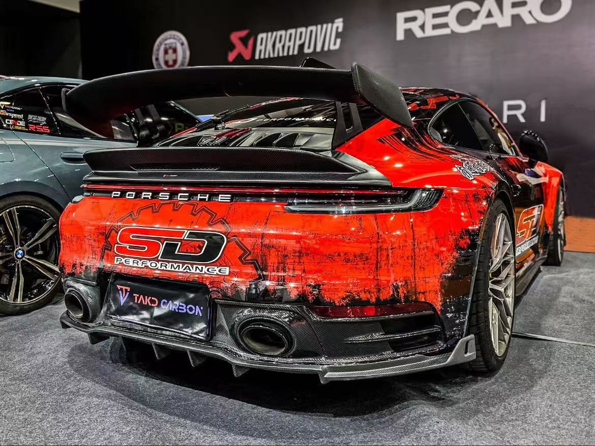 Porsche 911 992 Carrera / 4 / S / 4S (Fits Base Model Only, Does Not Fit Aero Kit / Sport Package) 2020 2021 2022 2023 2024 with Aftermarket Parts - V1 Style Rear Diffuser Pre-preg Carbon Fiber from TAKD Carbon