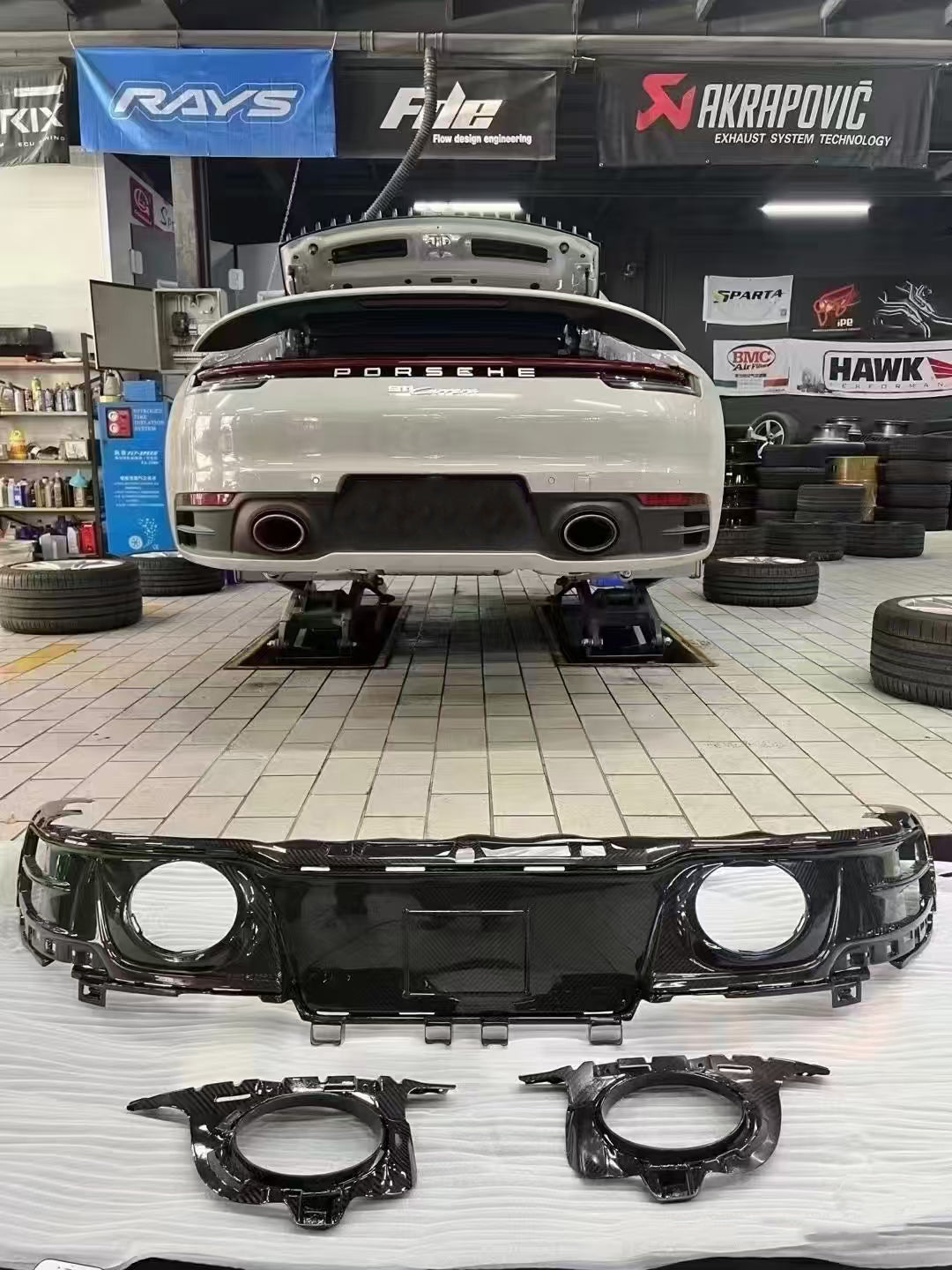 Porsche 911 992 Carrera / 4 / S / 4S (Fits Base Model Only, Does Not Fit Aero Kit / Sport Package) 2020 2021 2022 2023 2024 with Aftermarket Parts - V1 Style Rear Diffuser Pre-preg Carbon Fiber from TAKD Carbon
