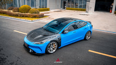 Tesla Model 3 Highland / Performance 2024-ON with Aftermarket Parts - Action Aero Series Hood Bonnet Carbon Fiber From ArmorExtend