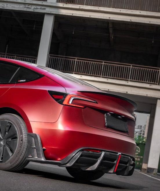 Tesla Model 3 Highland / Performance 2024-ON with Aftermarket Parts - AE Style Rear Diffuser & Canards Carbon Fiber from?ArmorExtend