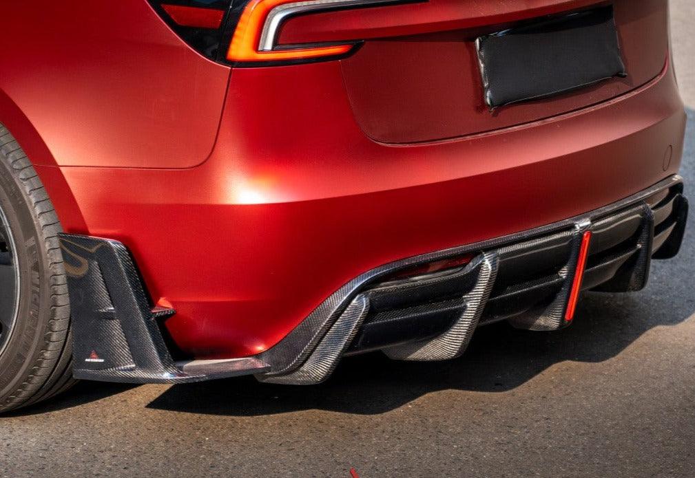 Tesla Model 3 Highland / Performance 2024-ON with Aftermarket Parts - AE Style Rear Diffuser & Canards Carbon Fiber from?ArmorExtend