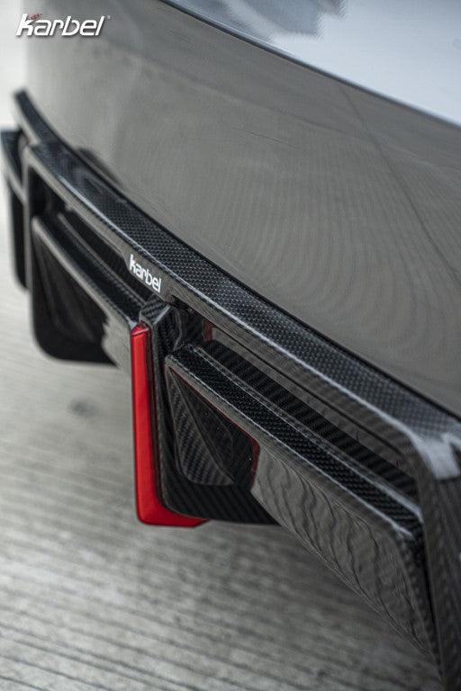 Tesla Model 3 Highland 2024-ON with Aftermarket Parts - Pre-preg Carbon Fiber Rear Diffuser & Canards from Karbel Carbon