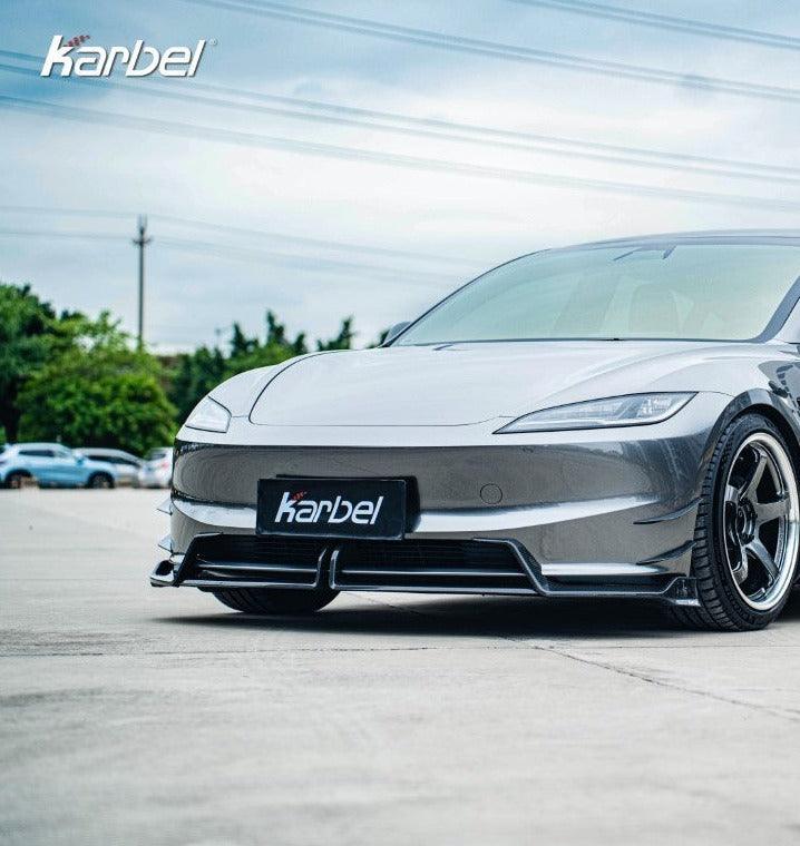 Tesla Model 3 Highland 2024-ON with Aftermarket Parts - Pre-preg Carbon Fiber Front Lip from Karbel Carbon