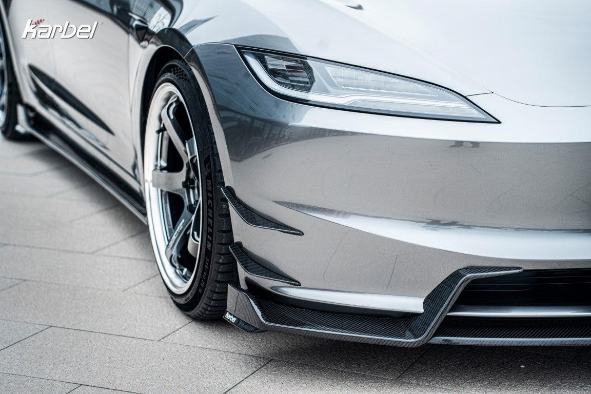 Tesla Model 3 Highland 2024-ON with Aftermarket Parts - Front Canards Pre-preg Carbon Fiber from Karbel Carbon