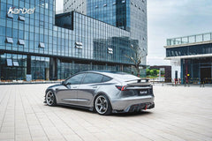 Tesla Model 3 Highland / Performance 2024-ON with Aftermarket Parts - With Light Style Rear Diffuser & Canards Pre-preg Carbon Fiber from Karbel Carbon