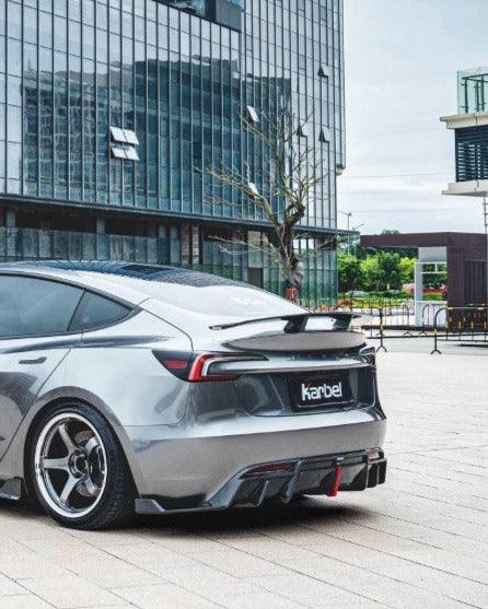 Tesla Model 3 Highland 2024-ON with Aftermarket Parts - V1 GT Style Pre-preg Carbon Fiber Rear Wing from Karbel Carbon