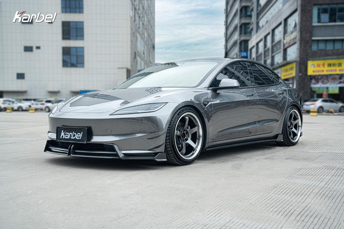 Tesla Model 3 Highland 2024-ON with Aftermarket Parts - Front Lip Pre-preg Carbon Fiber from Karbel Carbon