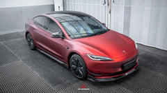 Tesla Model 3 Highland / Performance 2024-ON with Aftermarket Parts - AE Style Side Skirts & Canards Carbon Fiber from?ArmorExtend