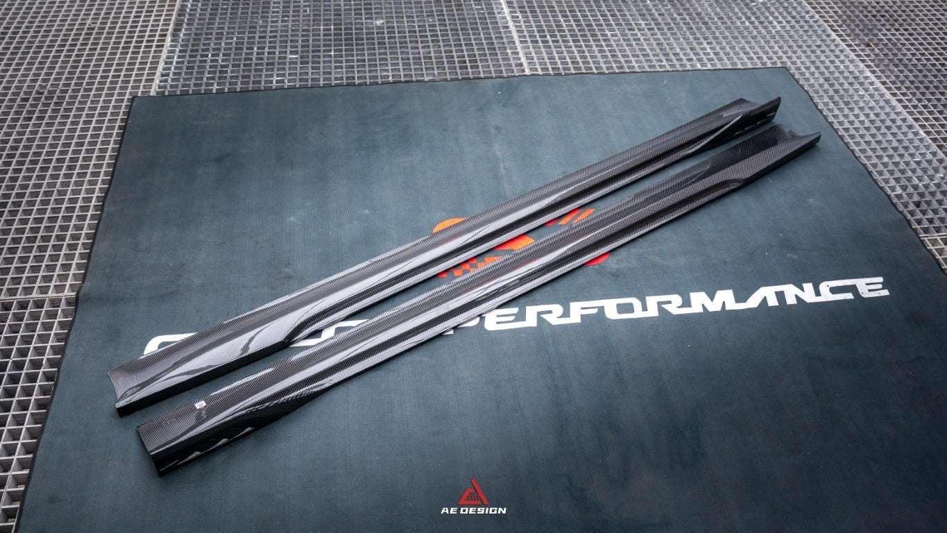 Tesla Model 3 Highland 2024-ON with Aftermarket Parts - AE Style Carbon Fiber Side Skirts & Canards from ArmorExtend