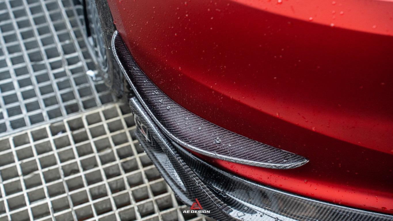 Tesla Model 3 Highland 2024-ON with Aftermarket Parts - AE Style Front Canards Carbon Fiber from?ArmorExtend