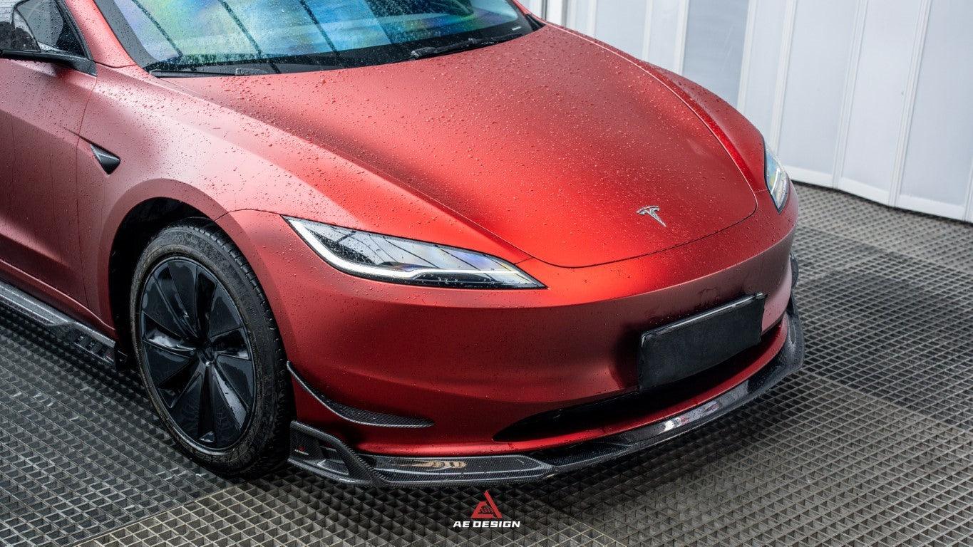 Tesla Model 3 Highland 2024-ON with Aftermarket Parts - AE Style Front Lip Carbon Fiber from?ArmorExtend