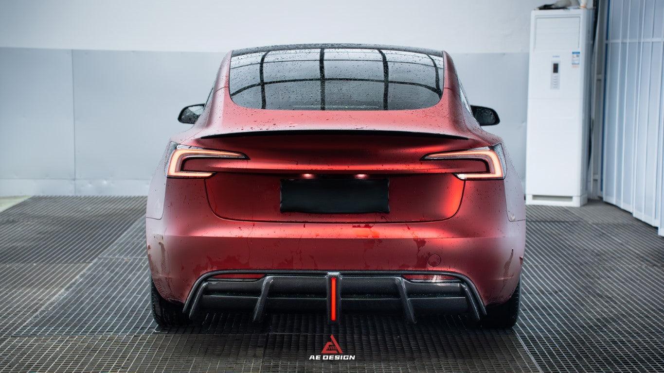Tesla Model 3 Highland / Performance 2024-ON with Aftermarket Parts - AE Style Rear Diffuser & Canards Carbon Fiber from?ArmorExtend