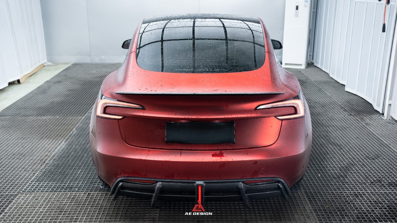 Tesla Model 3 Highland 2024-ON with Aftermarket Parts - AE Style Pre-preg Carbon Fiber Rear Wing from ArmorExtend 