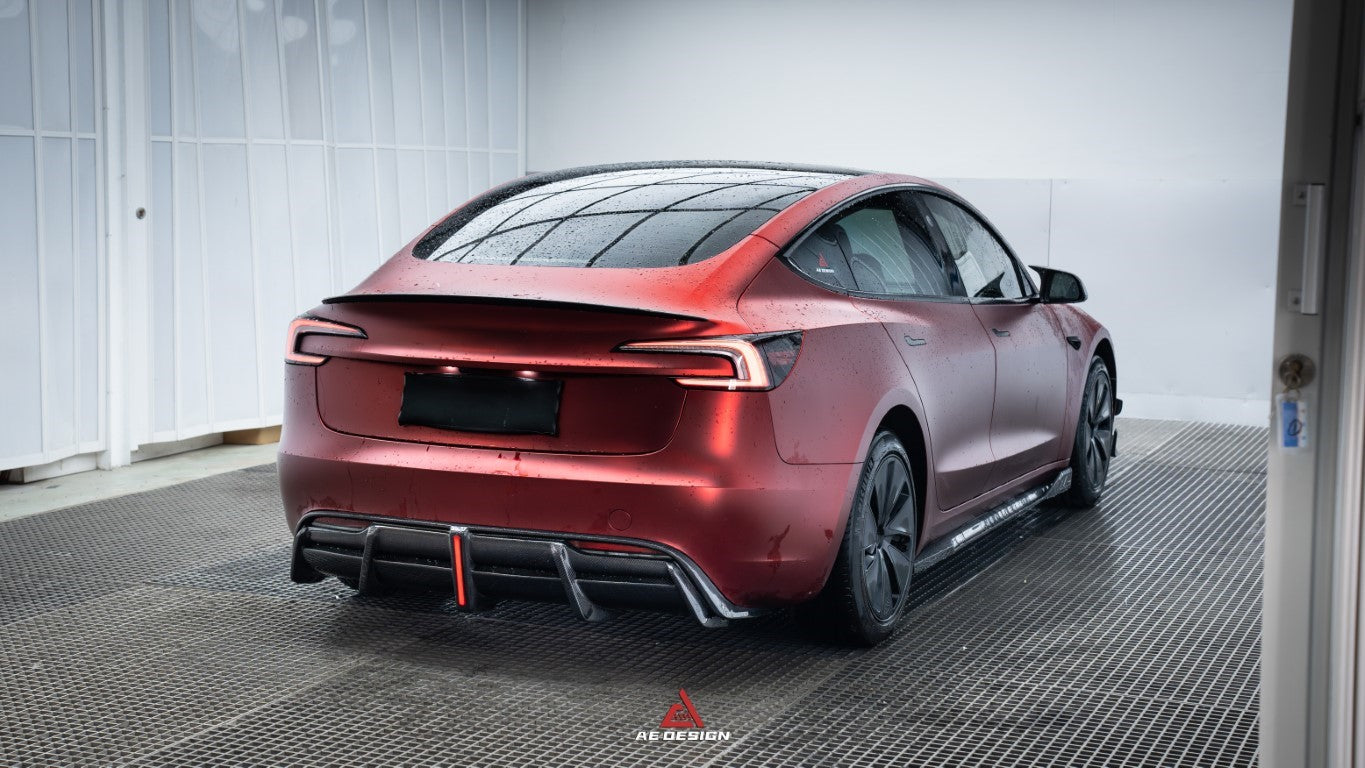 Tesla Model 3 Highland 2024-ON with Aftermarket Parts - AE Style Carbon Fiber Rear Diffuser & Canards from ArmorExtend