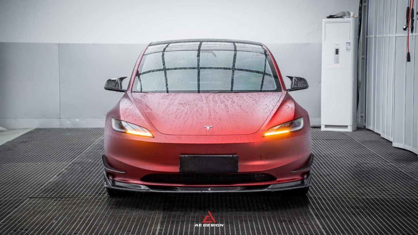 Tesla Model 3 Highland 2024-ON with Aftermarket Parts - AE Style Front Lip Carbon Fiber from?ArmorExtend