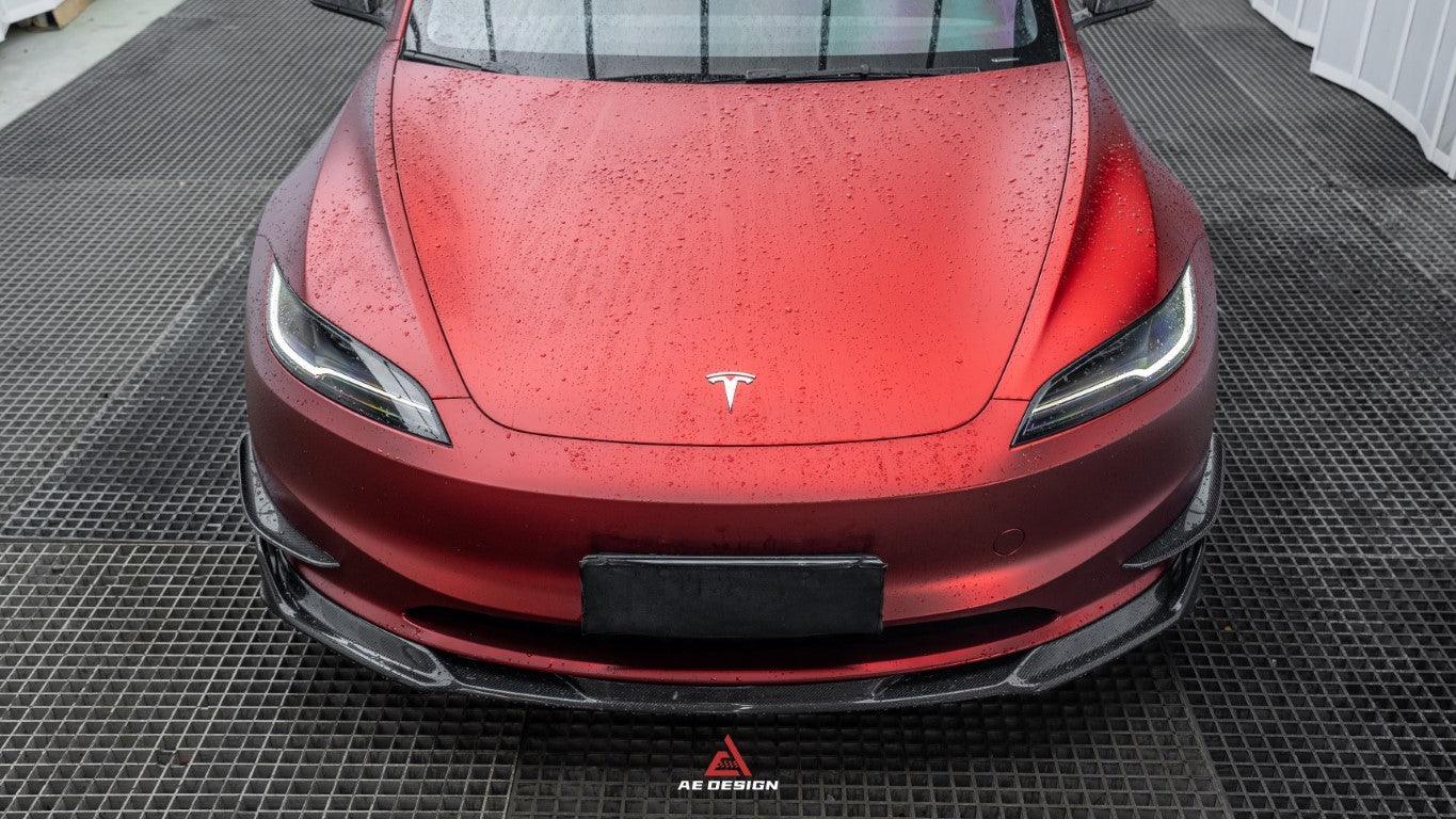 Tesla Model 3 Highland 2024-ON with Aftermarket Parts - AE Style Front Lip Carbon Fiber from?ArmorExtend