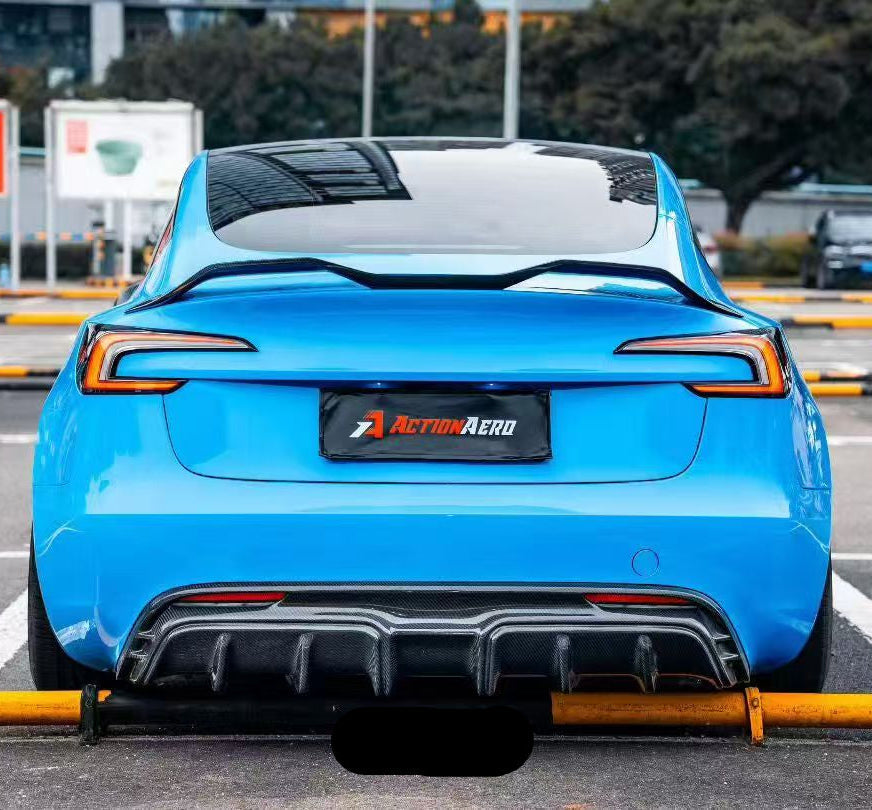 Tesla Model 3 Highland 2024-ON with Aftermarket Parts - Action Aero Series Rear Diffuser Dry Pre-preg Carbon Fiber / ABS from ArmorExtend