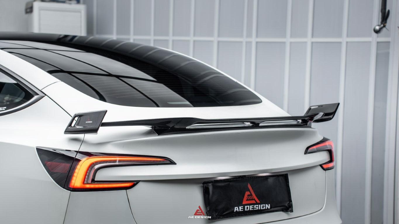 Tesla Model 3 Highland / Performance 2024-ON with Aftermarket Parts - AE Style Rear Wing Carbon Fiber from ArmorExtend