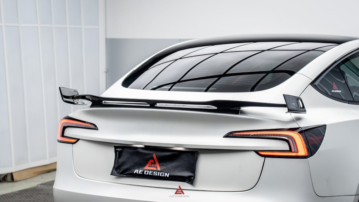 Tesla Model 3 Highland / Performance 2024-ON with Aftermarket Parts - AE Style Carbon Fiber Rear Wing from ArmorExtend 