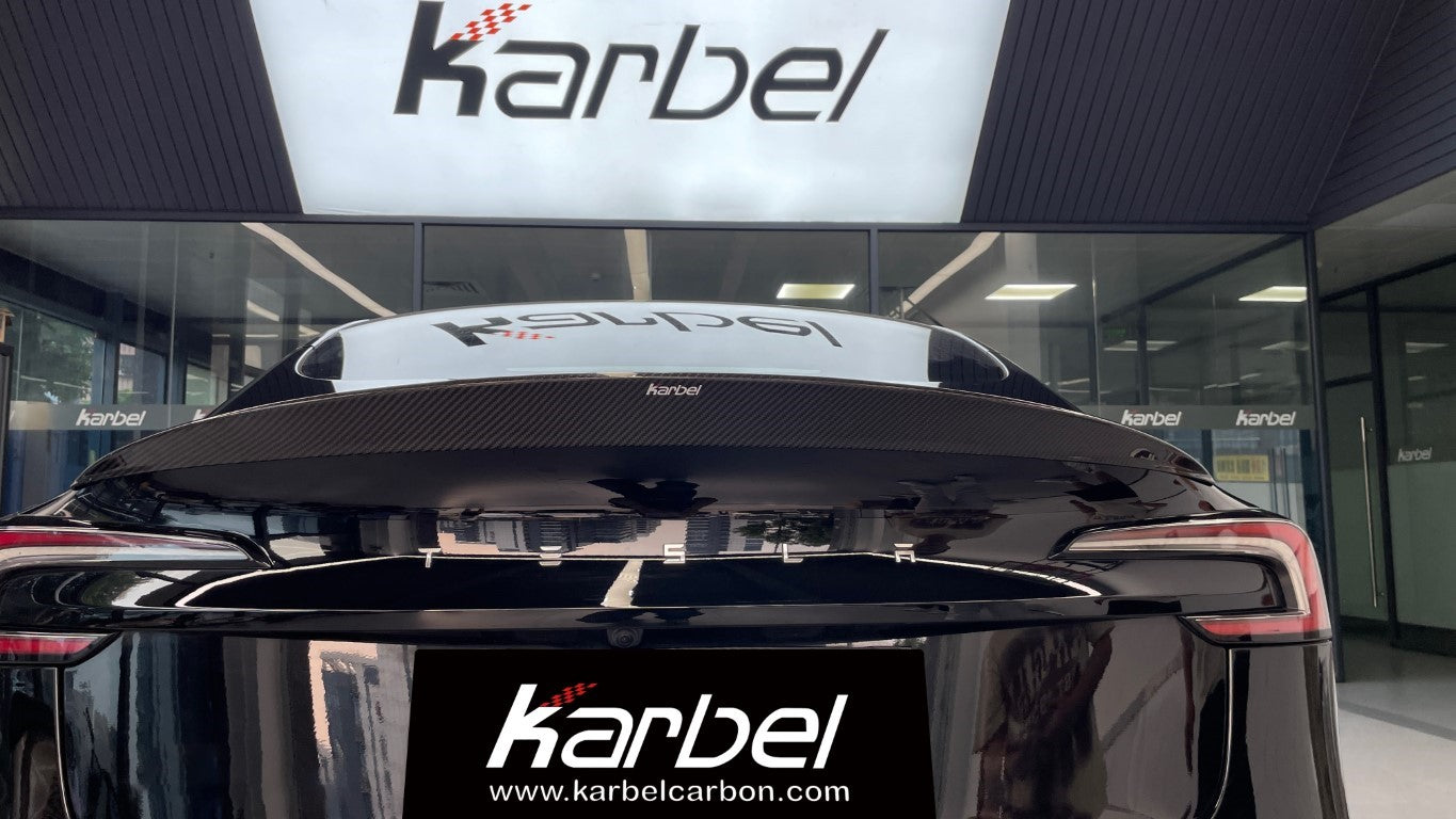 Tesla Model 3 Highland / Performance 2024-ON with Aftermarket Parts - V2 Style Pre-preg Carbon Fiber Rear Spoiler from Karbel Carbon