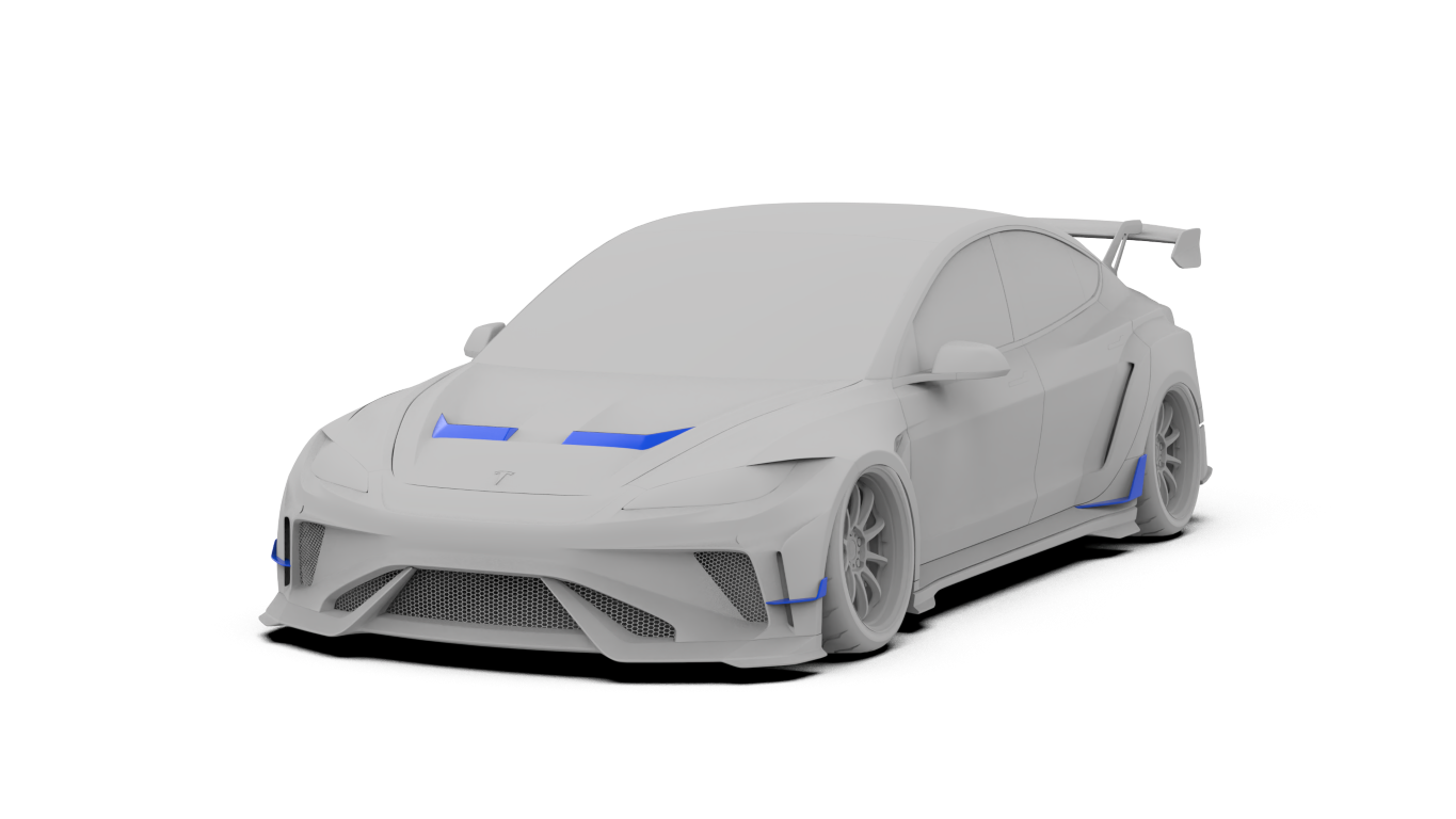 Tesla Model 3 Highland Performance 2024-ON with Robot Craftsman's Aftermarket Parts - Carbon Fiber & FRP Fenders Flares & Wheel Arches & Side Skirts & Front Corner Canards & Side Canards HACKER