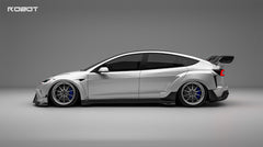 Tesla Model 3 Highland  Performance 2024-ON with Robot Craftsman's Aftermarket Parts - Carbon Fiber & FRP Fenders Flares & Wheel Arches & Side Skirts & Front Corner Canards & Side Canards HACKER