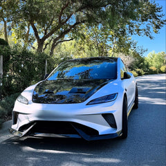 Tesla Model 3 Highland / Performance 2024-ON with Aftermarket Parts - Hacker Hood & Hood Garnish Carbon Fiber / FRP from Robot Craftsman