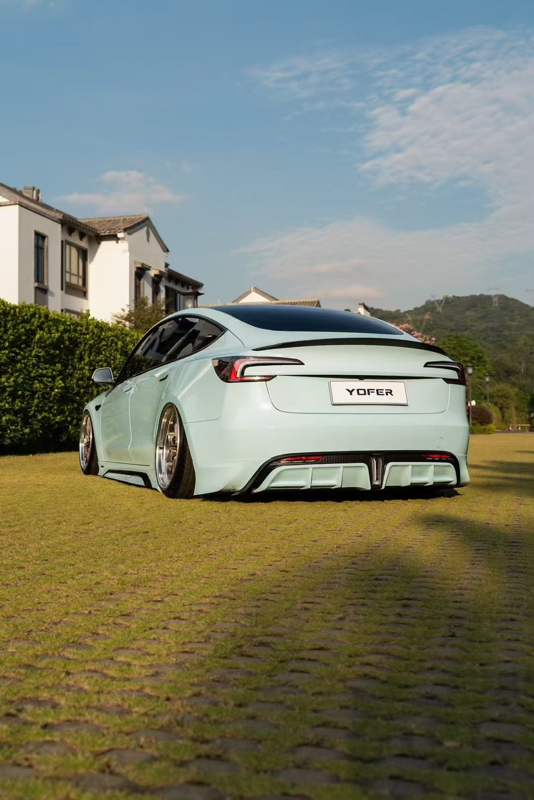 Tesla Model 3 Highland / Performance 2024 with Aftermarket Parts - V1 Sports Rear Diffuser & Canards PP from Yofer USA