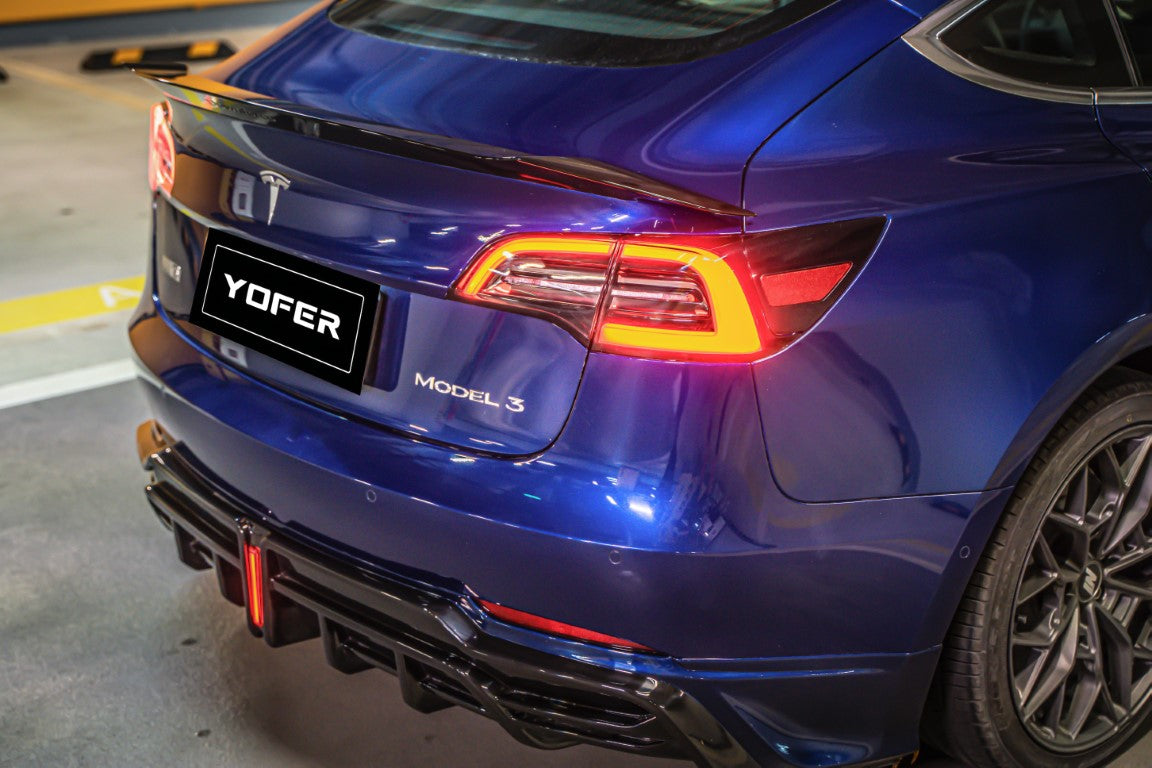 Tesla Model 3 / Performance 2017-2023 with Aftermarket Parts - PP Rear Spoiler from Yofer USA