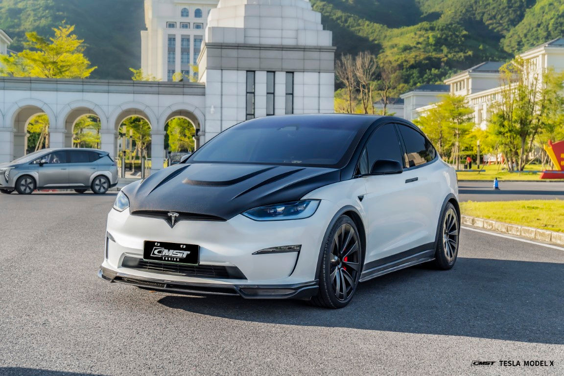 Tesla Model X Plaid Long Range Base 2022 2023 2024 with Aftermarket Parts - Hood Bonnet Carbon Fiber  FRP