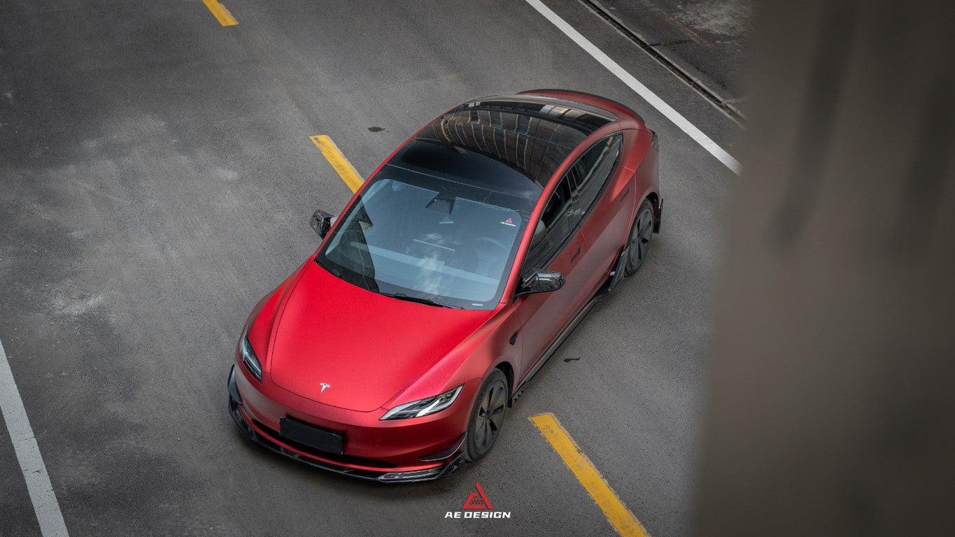 Tesla Model 3 Highland 2024-ON with Aftermarket Parts - AE Style Front Lip Carbon Fiber from?ArmorExtend
