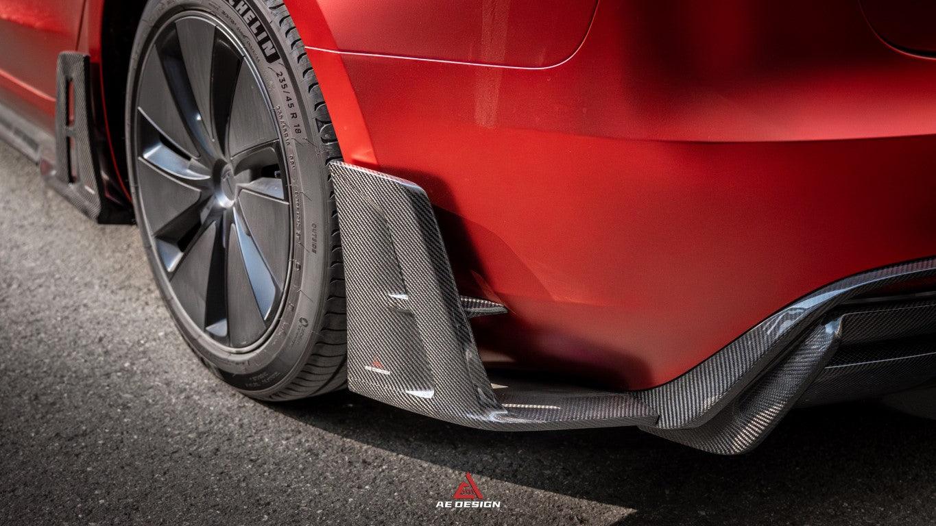 Tesla Model 3 Highland / Performance 2024-ON with Aftermarket Parts - AE Style Rear Diffuser & Canards Carbon Fiber from?ArmorExtend