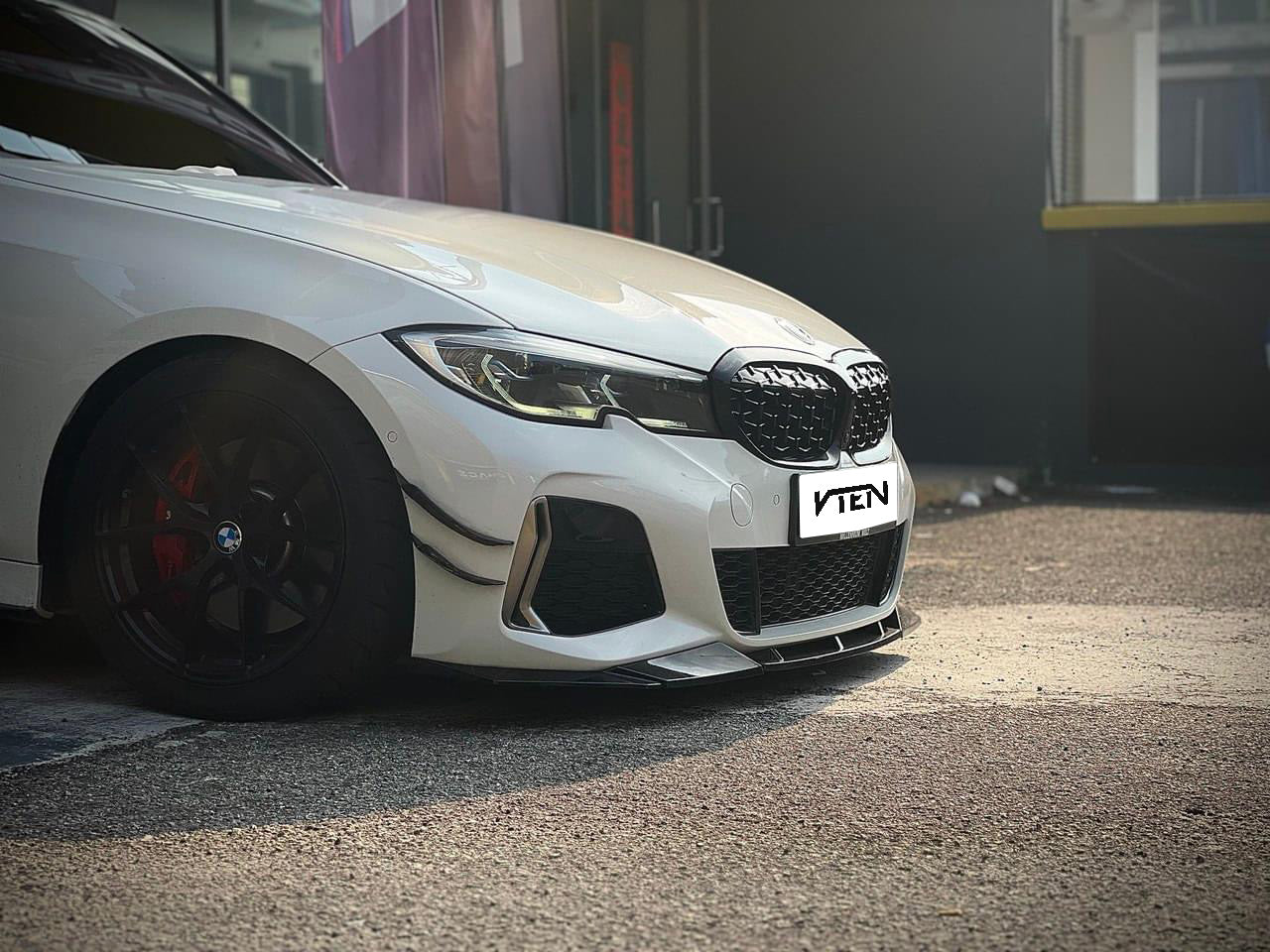 BMW 3 Series 330i (with M-package bumper, does not fit base model) M340i G20 G21 Pre-LCI 2019 2020 2021 2022 with Aftermarket Parts - Front Canards ABS from VTEN