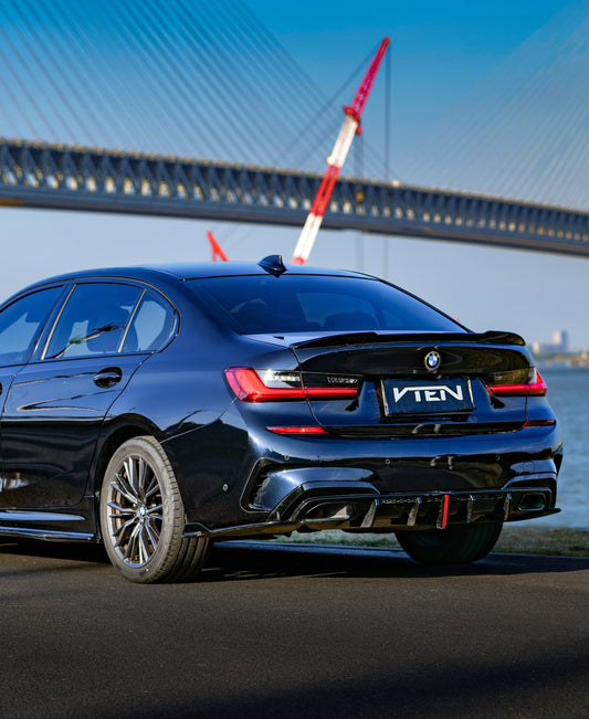 BMW 3 Series 330i M340i G20 G21 Pre-LCI (fitment for 330i requires M-Sport package bumper) 2020 2021 2022 with Aftermarket Parts - Rear Diffuser & Corner Splitter ABS / PP from VTEN