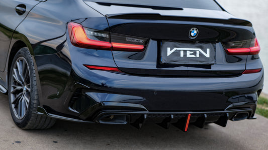 BMW 3 Series 330i M340i G20 G21 Pre-LCI (fitment for 330i requires M-Sport package bumper) 2020 2021 2022 with Aftermarket Parts - Rear Diffuser & Corner Splitter ABS / PP from VTEN