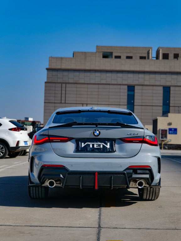 BMW 4 Series 430i (with M-package bumper, does not fit base model) M440i G22 G23 2020-ON with Aftermarket Parts - Rear Diffuser & Corner Splitter PP / ABS from VTEN