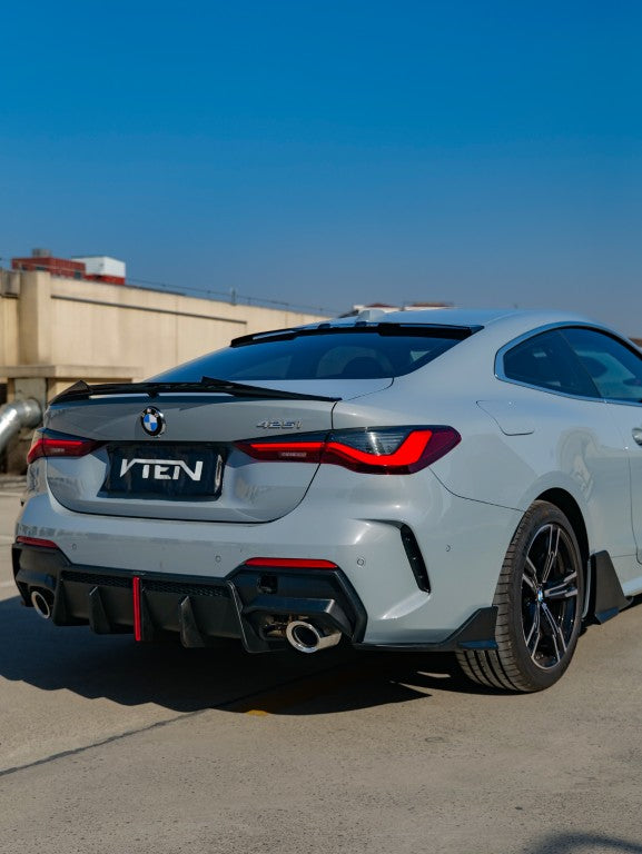 BMW 4 Series 430i (with M-package bumper, does not fit base model) M440i G22 G23 2020-ON with Aftermarket Parts - Rear Diffuser & Corner Splitter PP / ABS from VTEN