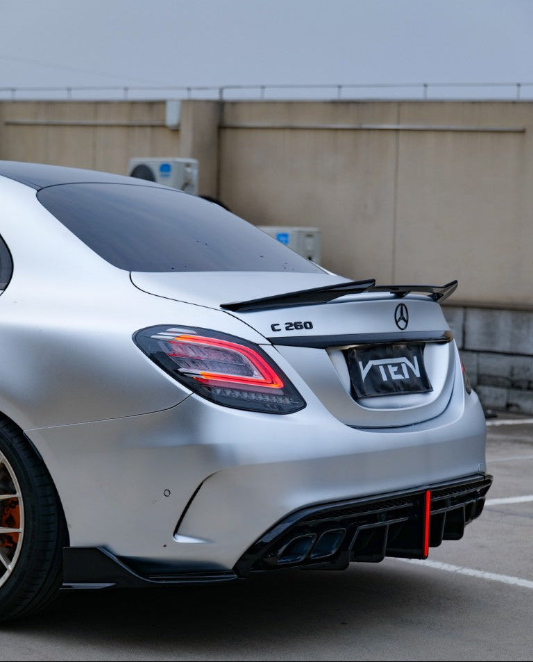 Benz C-Class C63S C63 C43 AMG C300 W205 Sedan (Fits Both Pre-LCI & LCI,C300 requires sport package bumper) 2015-2021 Aftermarket Parts - VTEN Rear Diffuser&Canards ABS