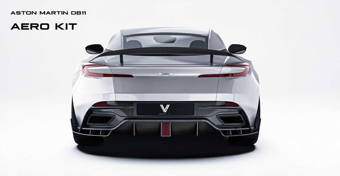 Aston Martin DB11 V8 V12 2017 2018 2019 2020 2021 2022 2023 with Aftermarket Parts - Rear Diffuser & Canards Carbon Fiber from Ventus Veloce