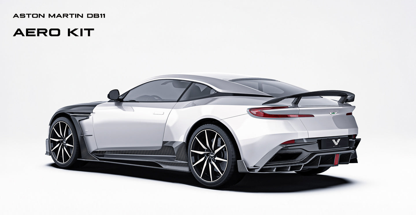 Aston Martin DB11 V8 V12 2017 2018 2019 2020 2021 2022 2023 with Aftermarket Parts - Rear Diffuser & Canards Carbon Fiber from Ventus Veloce