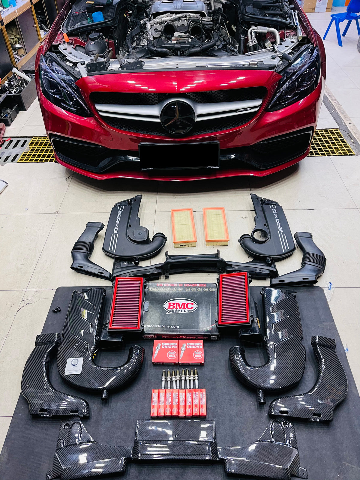 Mercedes Benz C63 AMG W205 2015 2016 2017 2018 2019 2020 2021 2022 2023 with Aftermarket Parts - Air Intake Systems Pre-preg Carbon Fiber from Ventus Veloce