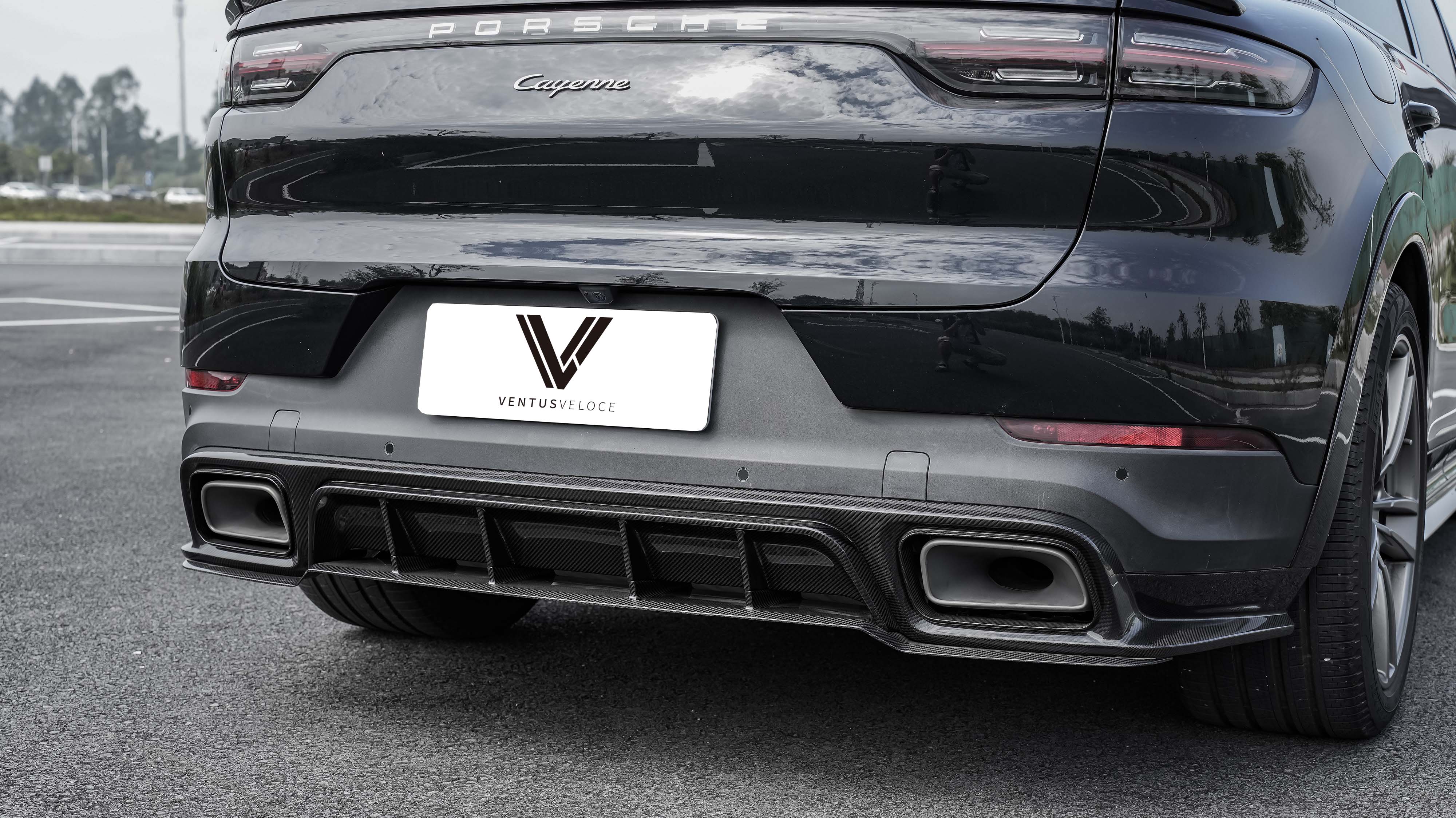 Porsche Cayenne 9Y0 9Y0.1 9Y0.2 Coupe 9Y3 9Y3.1 9Y3.2 Base/S/Turbo/E-Hybrid 2019-ON with Aftermarket Parts - Rear Diffuser Pre-preg Carbon Fiber from Ventus Veloce