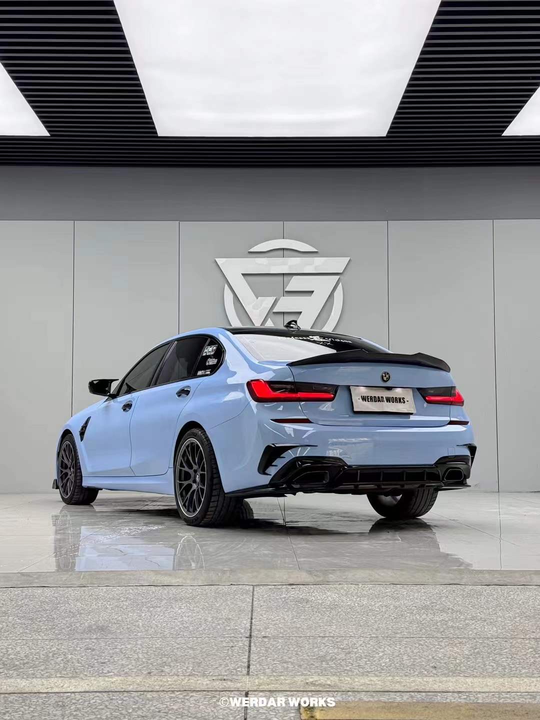 BMW 3 Series M340i 330i (With M-Package Bumper, does not fit base model) G20 G21 Pre-LCI 2019 2020 2021 2022 with Aftermarket Parts - V1 Style Rear Diffuser & Lower Splitters PP from Yofer USA