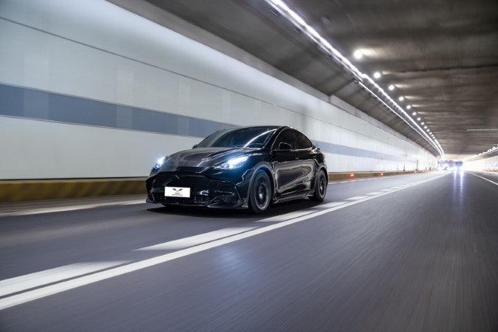 Tesla Model Y / Performance 2021-ON with Aftermarket Parts - Loong Flames Max Front Bumper PP from Yofer USA