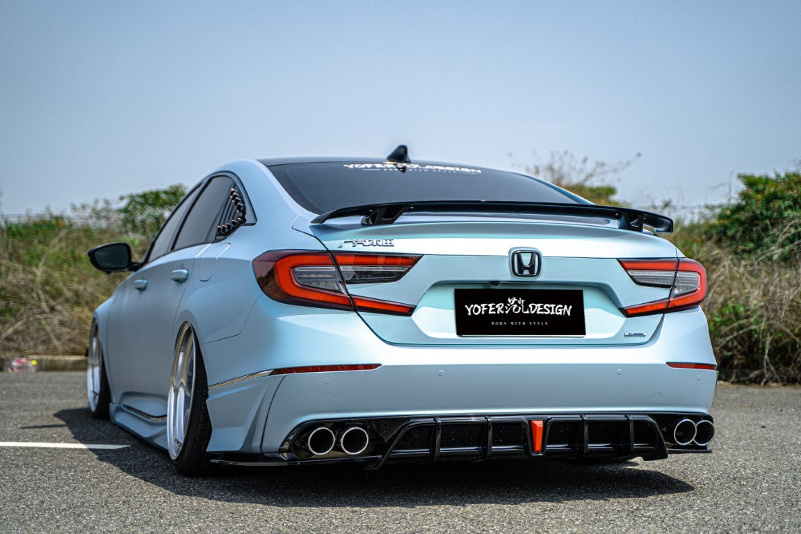 Honda Accord 10th 10.5th Gen 2018-2022 with Aftermarket Parts - V2 Style Rear Diffuser & Rear Canards PP from Yofer USA
