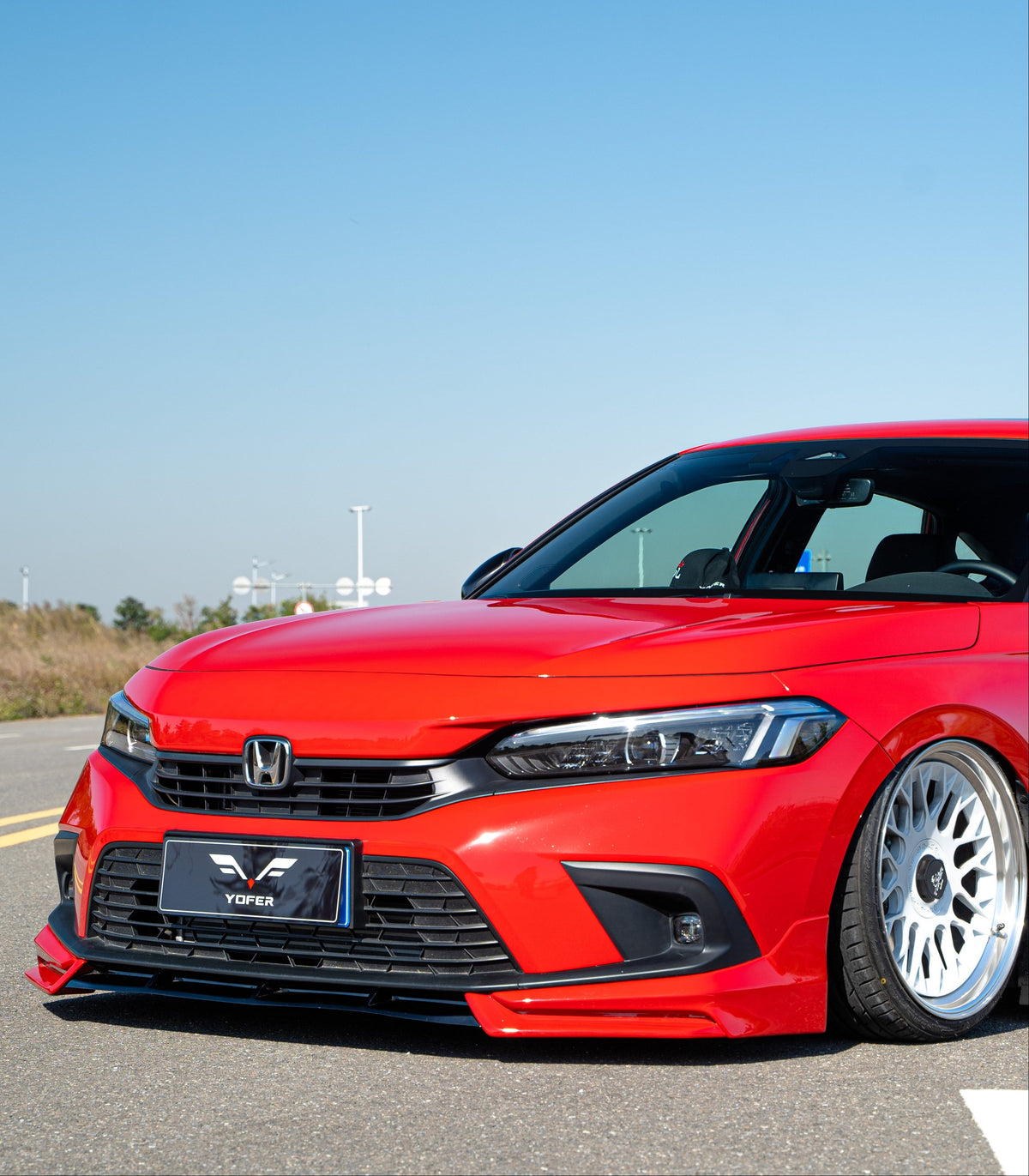 Honda Civic 11th Gen FE1 FE2 FE4 2022-ON & Civic 11th Gen FL1 FL2 FL4 2022-ON with Aftermarket Parts - V2 Style Front Lip Spliter PP from Yofer USA
