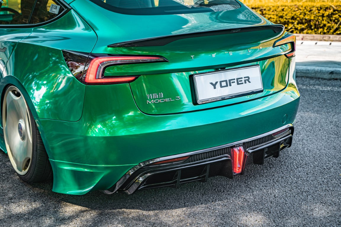 Tesla Model 3 Highland / Performance 2024 with Aftermarket Parts - V1 Sports Rear Diffuser & Canards PP from Yofer USA