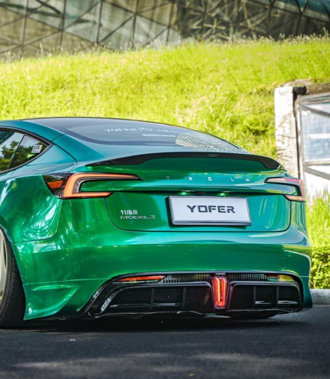 Tesla Model 3 Highland / Performance 2024 with Aftermarket Parts - V1 Sports Rear Diffuser & Canards PP from Yofer USA